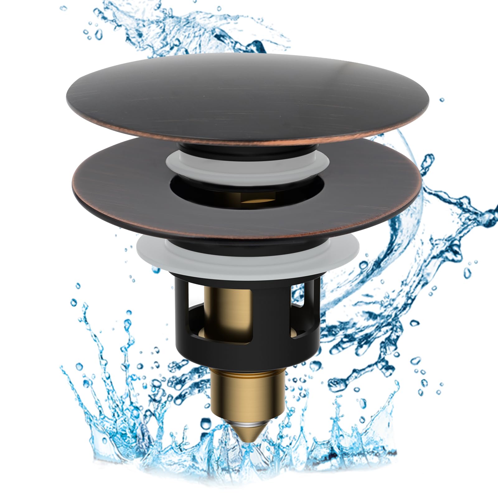 Photo 1 of Hibbent All Metal 2 in 1 Bathroom Sink Stopper, Universal Pop Up Drain Strainer, Brass Bullet Core Push Type Stopper for 1.1''~2.3'' Basin, Big Push Button, Anti Clogging Filter, Oil-Rubbed Bronze