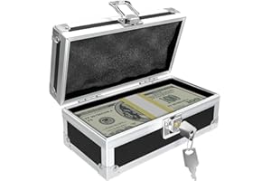 MOASIOP Lockable Cash Box with Key, Aluminium Alloy Money Storage Box & Single-Row Currency Tray, Cash Organizer for Home and Collectors