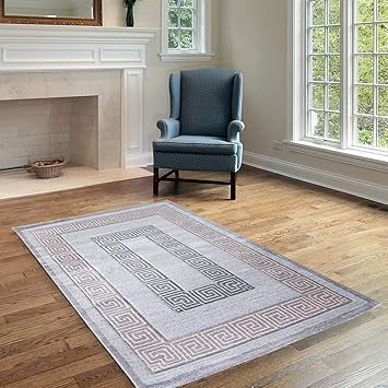 Mynes Home Teppich Kurzflor Modern Versace Design Rosa Grau Pastell Wohnzimmer Designer Teppich Kuschelig Neu Amazon De Kuche Haushalt