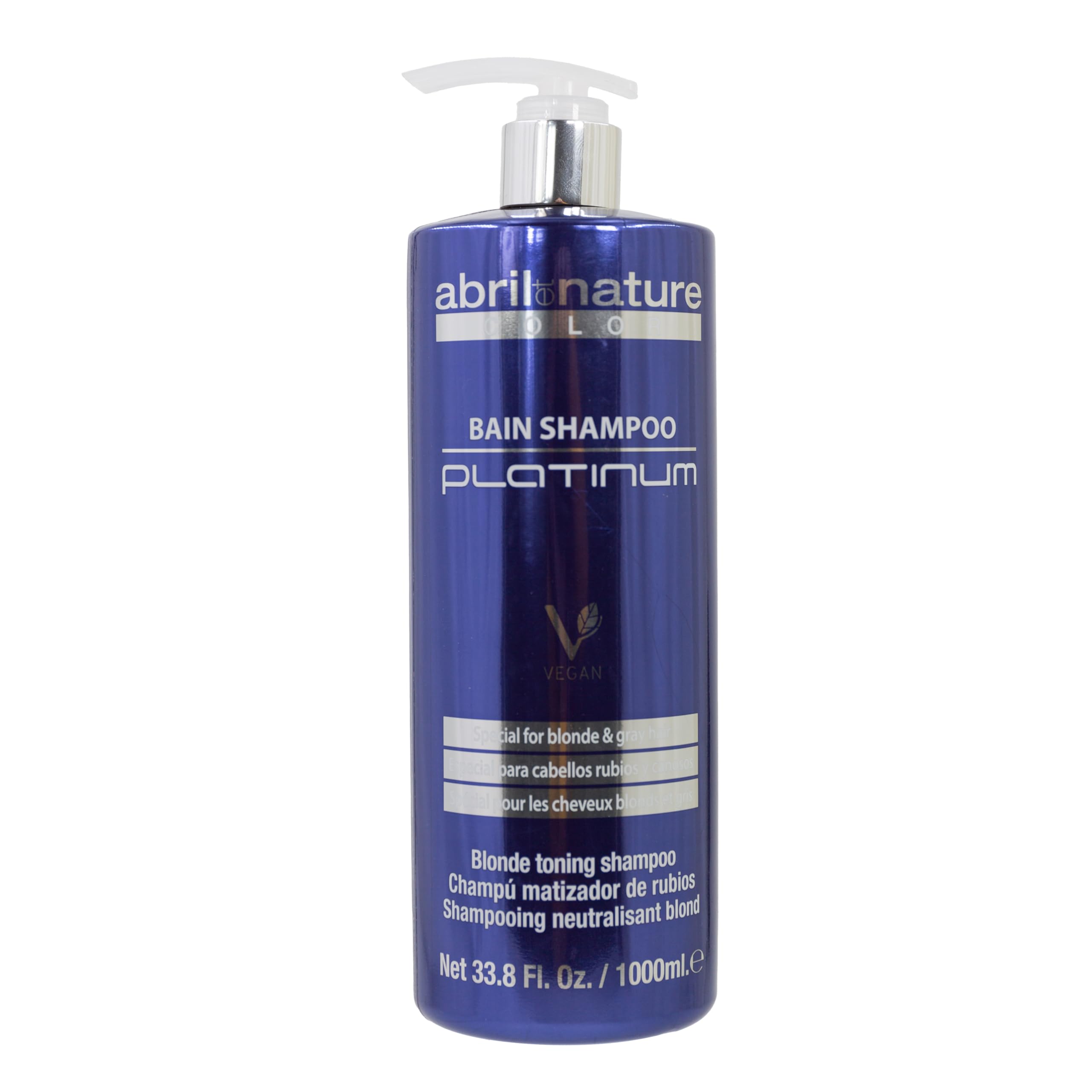 abril et nature - Platinum Professional Shampoo - For Blonde, Bleached, Highlighted, and/or Gray Hair - Violet Toner - Goodbye Yellow Tones - Platinum Appearance - 1000 ml