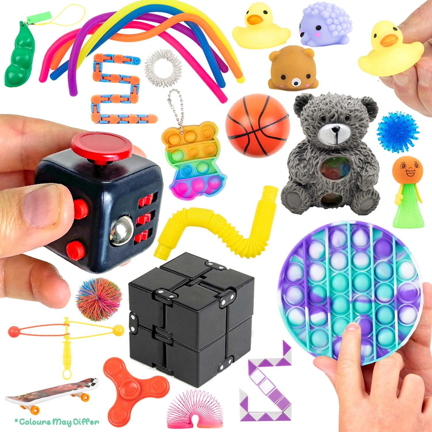 Sensory Fidget Toys Pack - 27 Piece Box Fiddle Toys Set - Stress, Anxiety Relief, Autism, ADHD, OCD, Special Needs & Child Development Box Set - Mochi, Stress Ball, Pop and Push it Fidget Toys