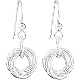 Dainty 925 Sterling Silver Love Knot Earrings | Nickel-Free Silver Circle Dangle Drop Earrings for Women | Elegant Everyday Jewelry Gift for Her