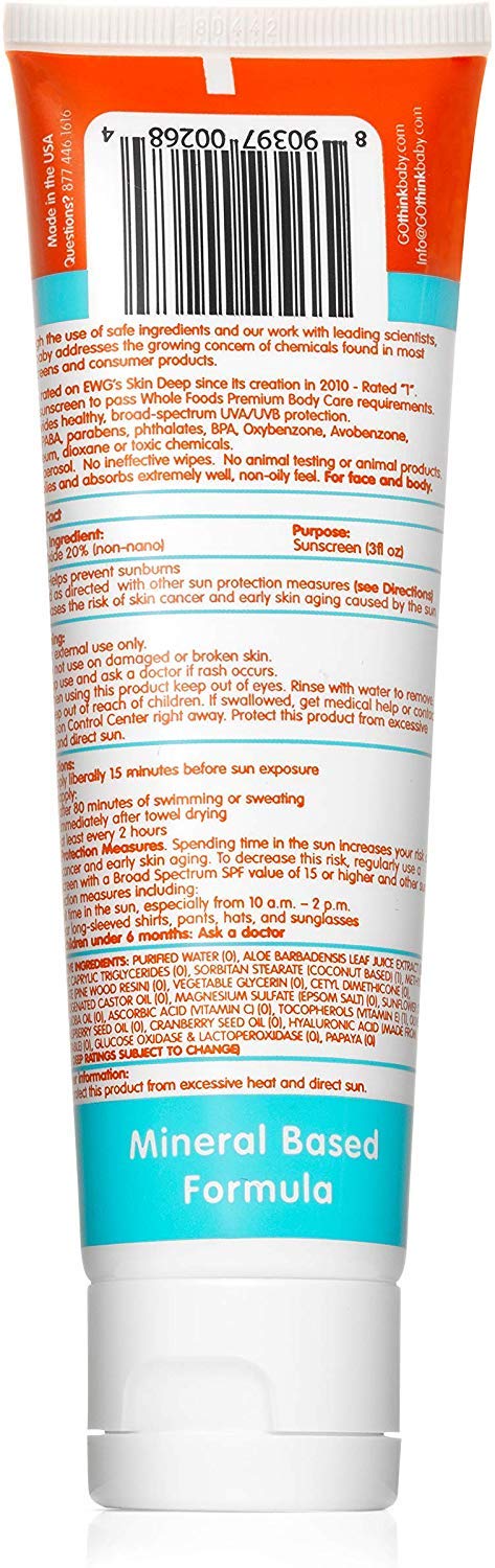 Baby Sunscreen Natural Sunblock by Thinkbaby, Safe, Water Resistant Sunscreen - SPF 50+ (3 ounce): Think Baby: Baby