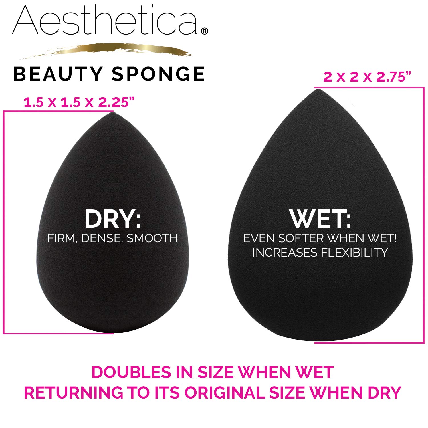 Aesthetica Cosmetics Beauty Sponge Blender - Latex Free and Vegan Makeup Sponge - For Powder, Cream or Liquid Application - One Piece : Beauty