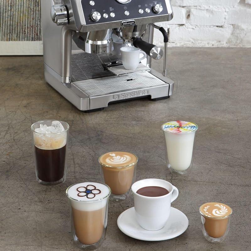 De'longhi dlsc319 - conjunto de copo térmico de vidro de parede dupla, vidro borossilicato durável, fácil de segurar, sem condensação, lavável na máquina de lavar louça, capacidade 490 ml