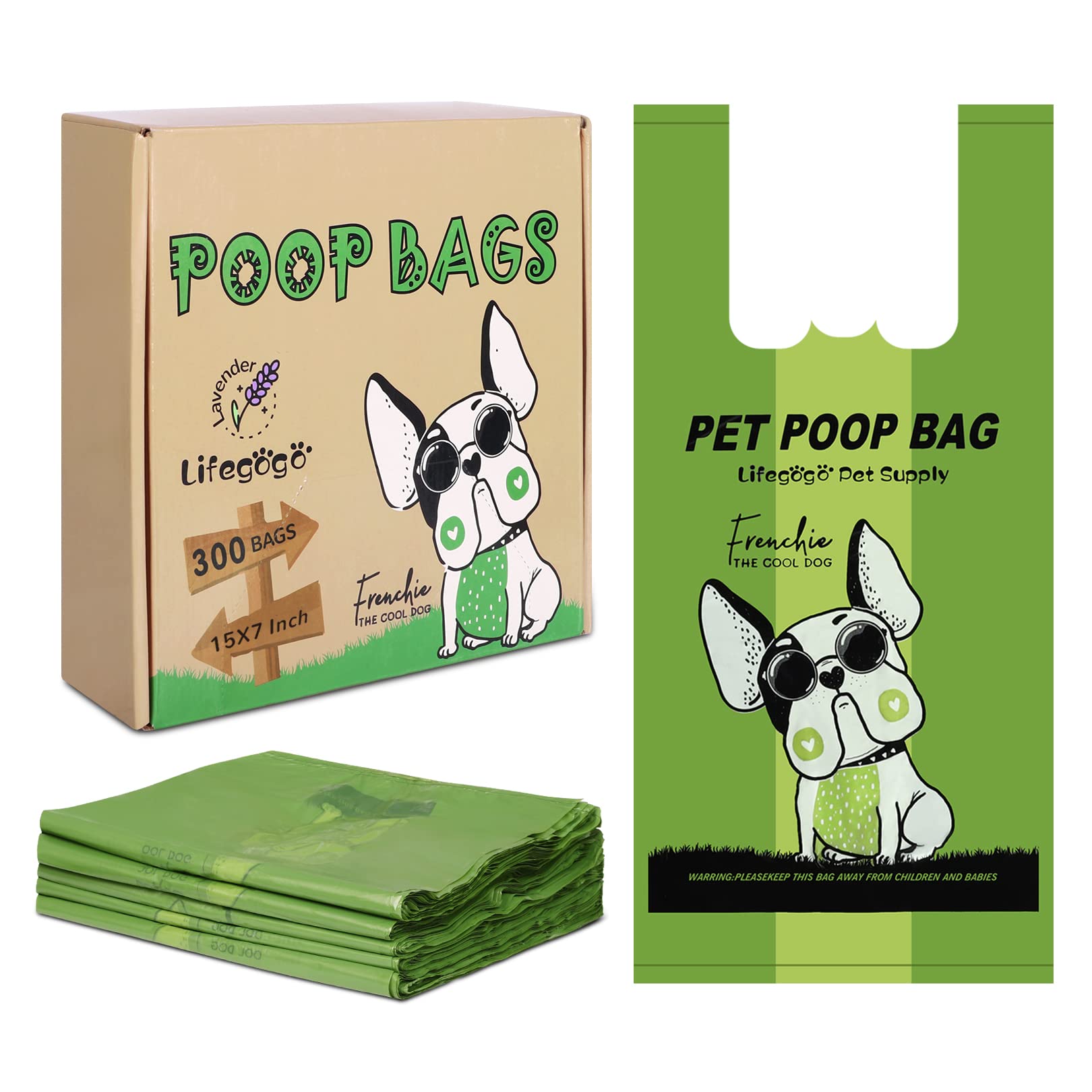 Dog Poo Bags with Tie Handles - 300 x Extra Thick & Leak-Proof Dog Waste Bags Lavender-Scented for Medium-Large Doggy