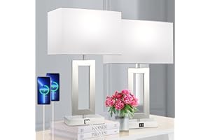 BRIGHTWE 22'' Lamps for Bedrooms Set of 2, Touch Control Table Lamps with 2 USB Ports, 3-Way Dimmable Bedside Nightstand Lamps, Brushed Nickel &White Lamp for End Table Living Room Modern Contemporary