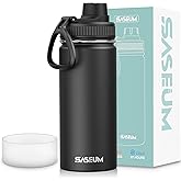 SASEUM Kids Sport Water Bottle 16oz Stainless Steel Double Wall Vacuum Thermal Mug with Leak Proof Spout Lids, Wide Mouth Metal Insulated Water Jug for Gym and Travel（Black）