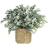 MyGift Artificial Eucalyptus Plant in Modern Gray Concrete Pots with Geometric Embossed Pattern (1, Gold)