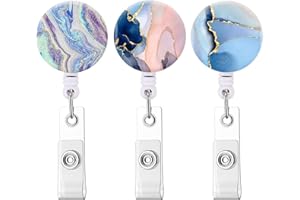 3 Pack Retractable Badge Holders, Cute Elephant Design Badge Reel, Badge Clip ID Card Holders (3pack Pretty Marble-CA)