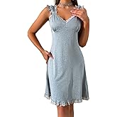 Hamefen Women's Lingerie Sexy Chemise Back Big Butterfly Embroidery Pajamas Modal Babydoll Nightgowns S-XL