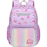 BrainyBees Kids Backpack for Girls Kindergarten - 15 Inch Lightweight School Bookbag fits Folder, Backpack for Kids 4-7 with Chest Strap & Insulated Pocket, Purple Butterfly