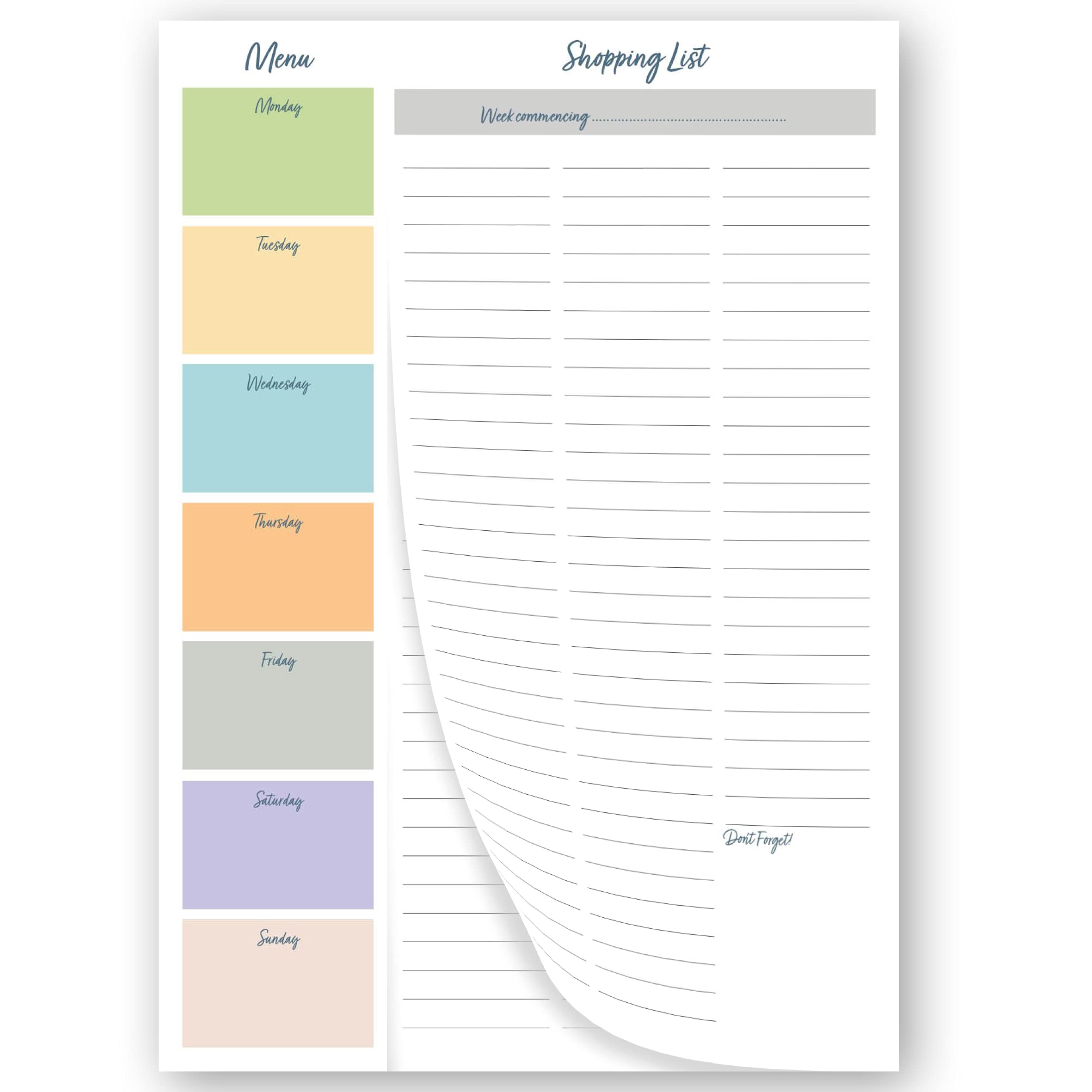 Shopping List Pad with detachable Weekly Meal Planner. 52 sheets 247 x 172mm per pad. Made in the UK by Absolutely Yours. (No Heading)