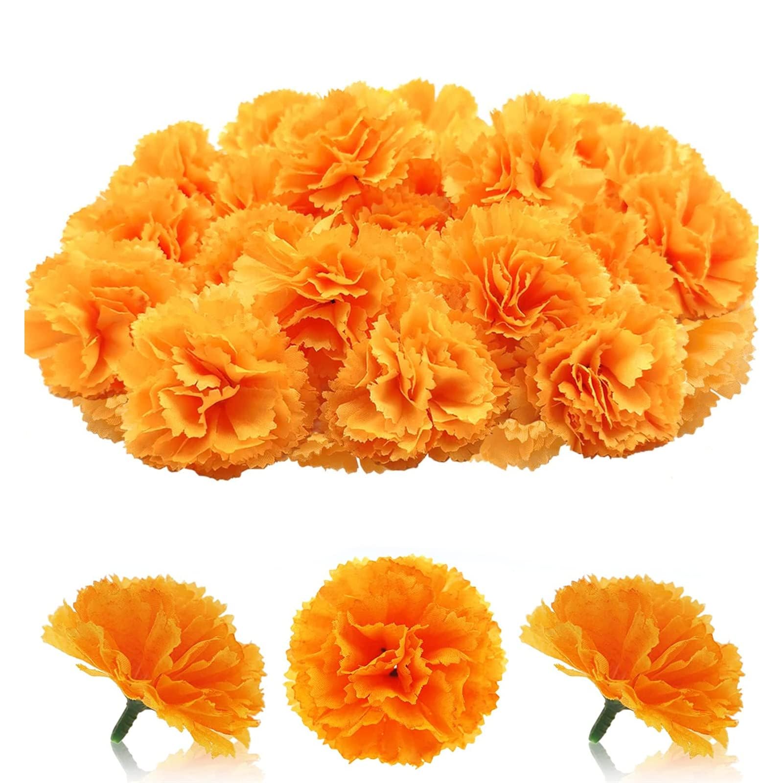 GEFIRE Pack of 30 Faux Carnation Flower Heads, Dried Flowers Decoration Artificial Flowers Silk Material, Long-lasting Beauty and Easy Care Good for Party Decoration Home Wedding Decoration (Orange)