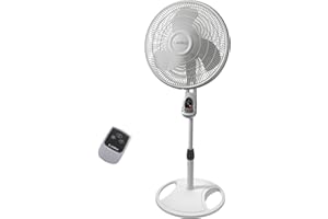 Lasko Oscillating Adjustable Pedestal Stand Fan with Timer and Remote for Indoor, Bedroom, Living Room, Home Office & College Dorm Use, 16 Inch, White, 1646