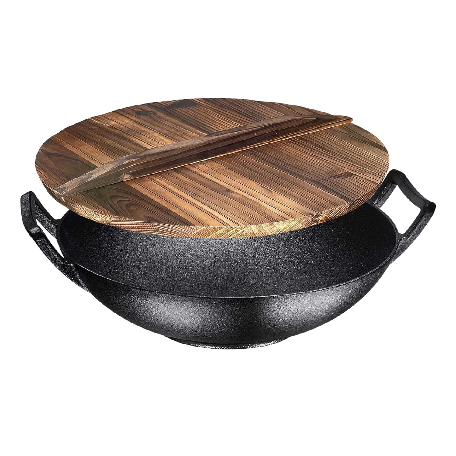 Photo 1 of 14 Inch Blue Enameled Cast Iron Wok/Pot - Bruntmor Nonstick Skillet Pan with Large Loop Handles for Versatile Cooking - Oven Safe & Electric Stovetop Compatible - Indoor and Outdoor Culinary Essential