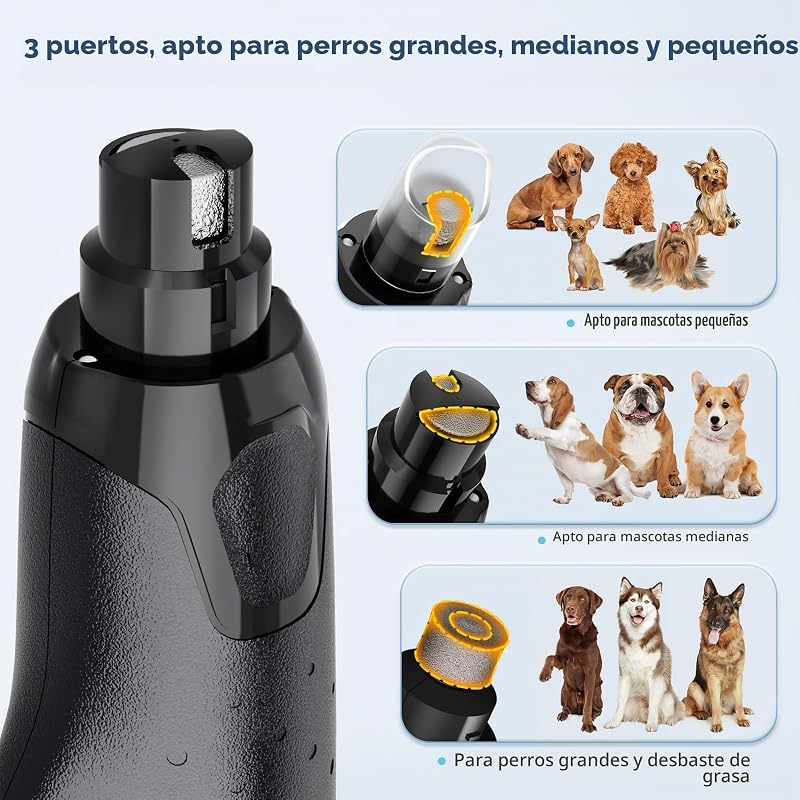 Lima de unhas elétrica para cães, cortador de unhas elétrico ajustável de 6 velocidades, corta-unhas elétrico para cães com luz LED, lima de unhas recarregável de 3 portas para cães laranja