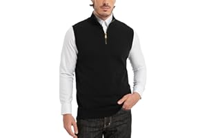 Kallspin Men’s Pure Cotton Quarter Zipper Sweater Vest V-Neck Lightweight Sleeveless Knitted Pullover