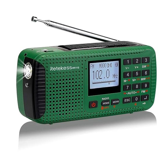Retekess HR11S AM/UKW/KW Radio Weltempfaenger Notfall Handkurbel Solar Radio mit Wecker Wireless MP3 Player Taschenlampe Reco