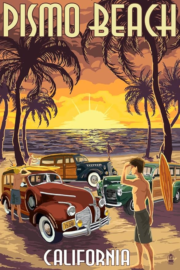 Pismo Beach, California Woodies and Sunset (9x12 Fine Art