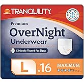Tranquility Premium OverNight Disposable Absorbent Underwear (16 Count) - L, 44-54 in. Waist - Maximum Absorbency, All-Night Sleep, Breathable Comfort, 16 Adult Diapers
