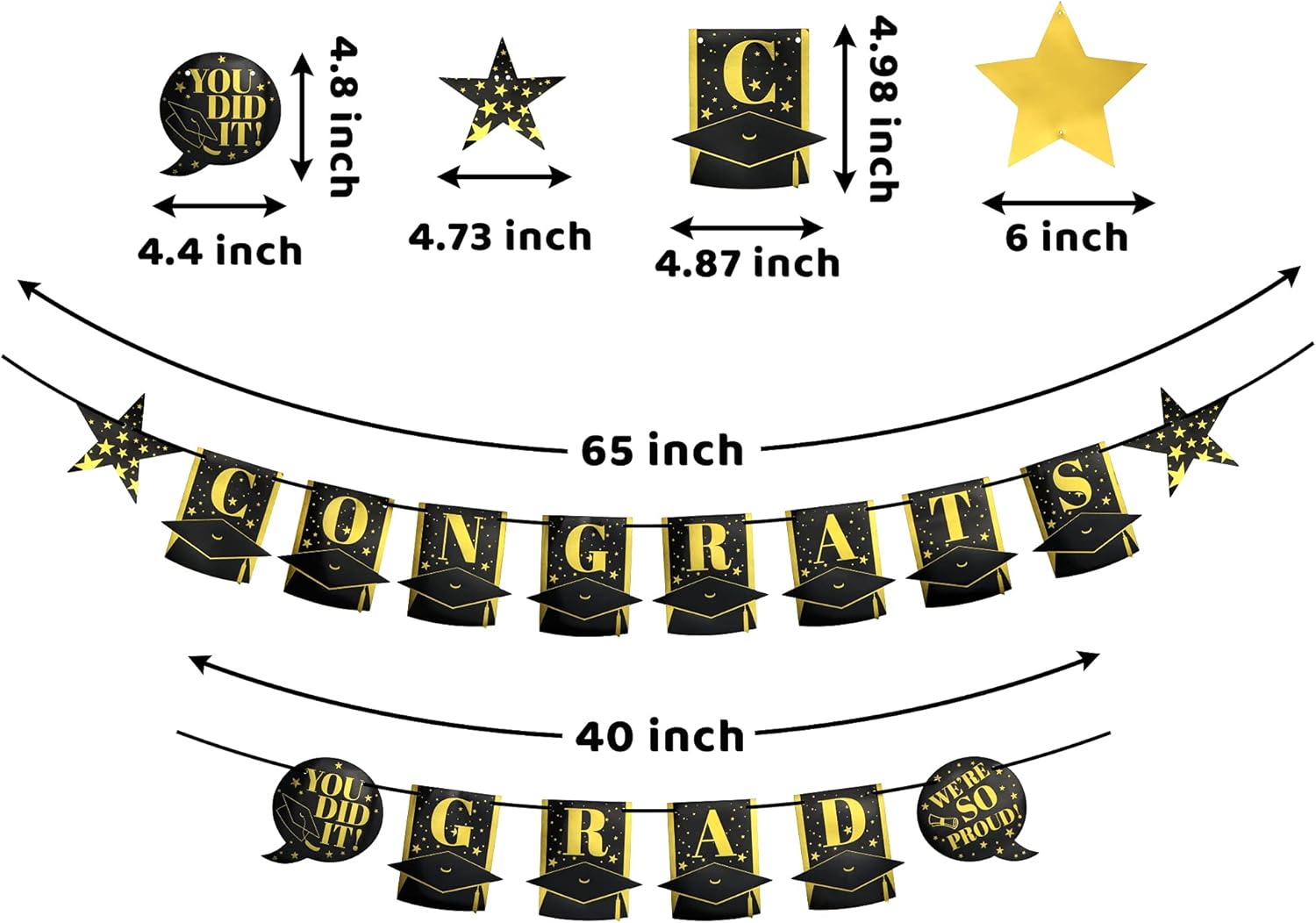 JOYIN 19 Pcs 2021 Graduation Decoration Set Includes 1 Congrats Grad Banner and 18 pcs Hanging Swirls Strings, Black Gold Graduation Party Decoration, Graduation Party Supplies: Toys & Games