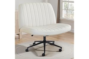 OLIXIS Criss Cross Chair with Wheels Wide Cross Legged Office Desk Vanity Chair Comfy Fabric Armless Adjustable Swivel for Home Computer Task PU Beige