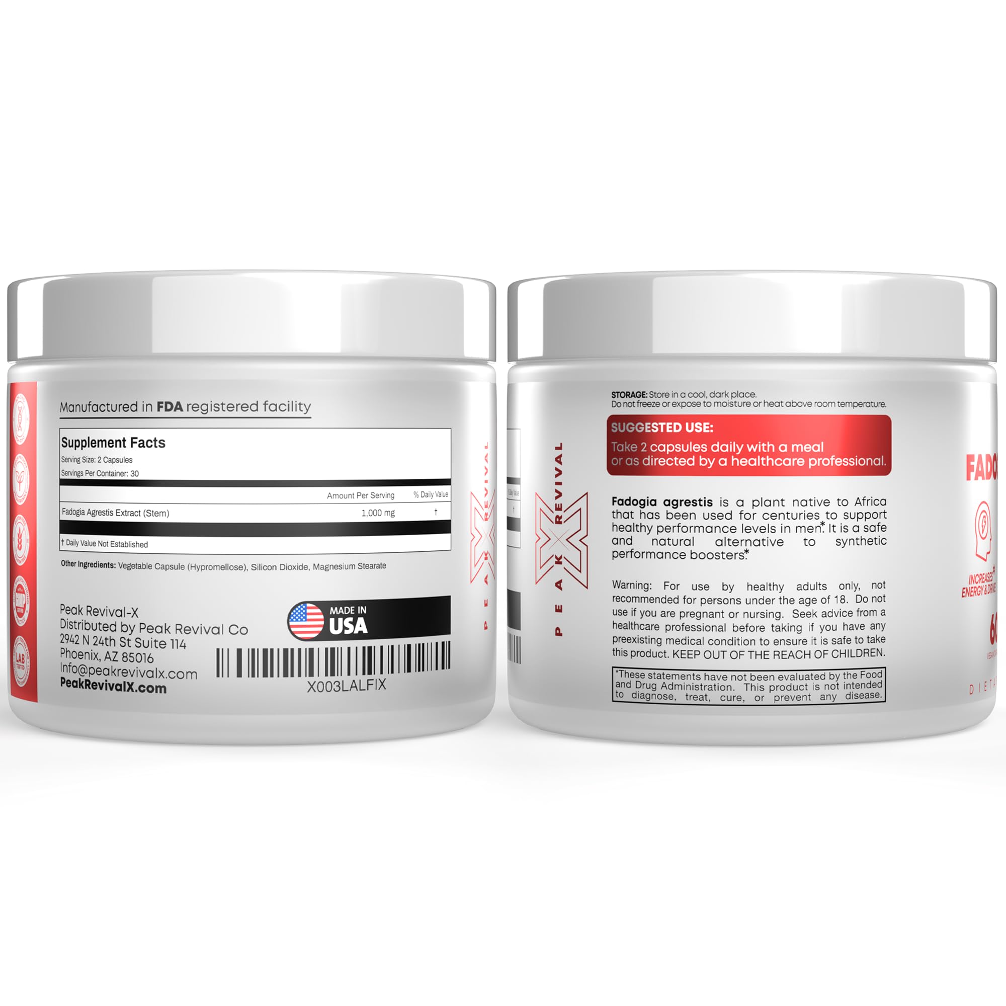 Fadogia Agrestis 1000mg Per Serving Supplement - Potent Extract to Increase Energy, Athletic Performance & Muscle Mass - Supplements, Made in The USA (60 Capsules)