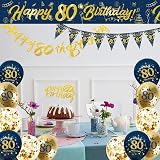 DearLives Blue Gold 80th Birthday Decoration Kit Banner Sash Balloons view 2