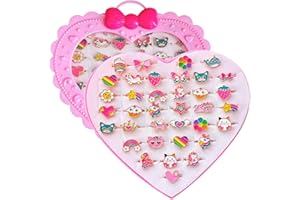 Elesa Miracle 36pcs Children Kids Little Girl Adjustable Jewelry Rings in Box Girl Pretend Play and Dress up Rings Birthday Gifts for Girls