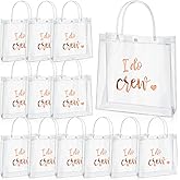 Sabary 12 Bridesmaid Gift Bags I Do Crew Bachelorette Plastic Clear Gift Bags with Handles for Wedding Party Favor Bridesmaids Team Bride Shower (Rose Gold, 7.87 x 3.15 x 7.87 Inch)