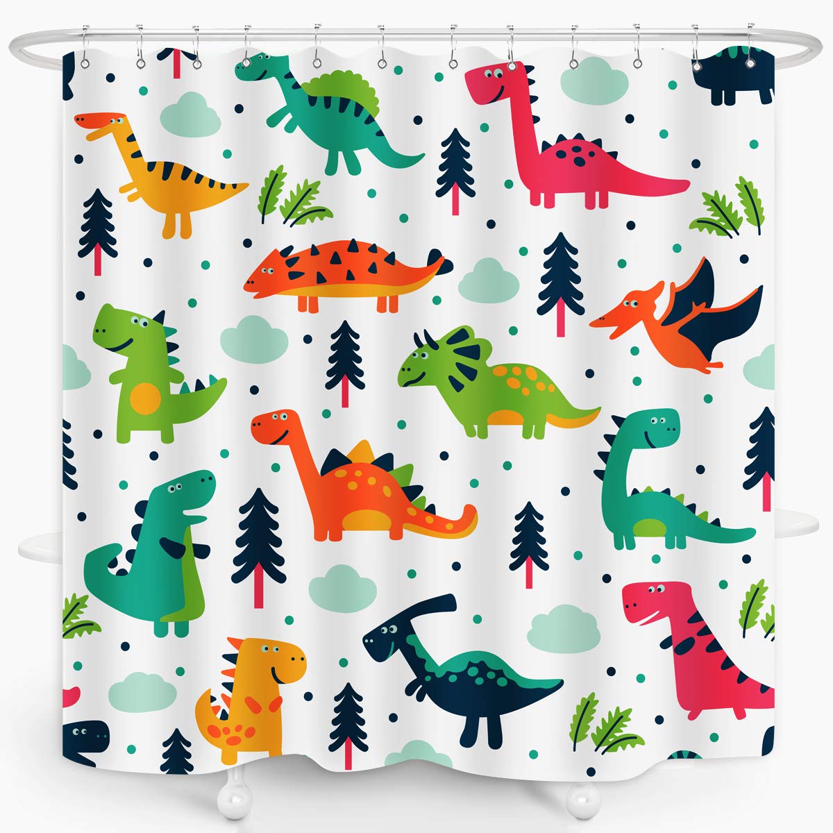 ZXMBF Cartoon Dinosaur Shower Curtain Colorful Kid Original Dino Design Boys Bath Wildlife Style Waterproof Fabric Bathroom Decor 72x72 Inch Plastic Hooks 12PCS