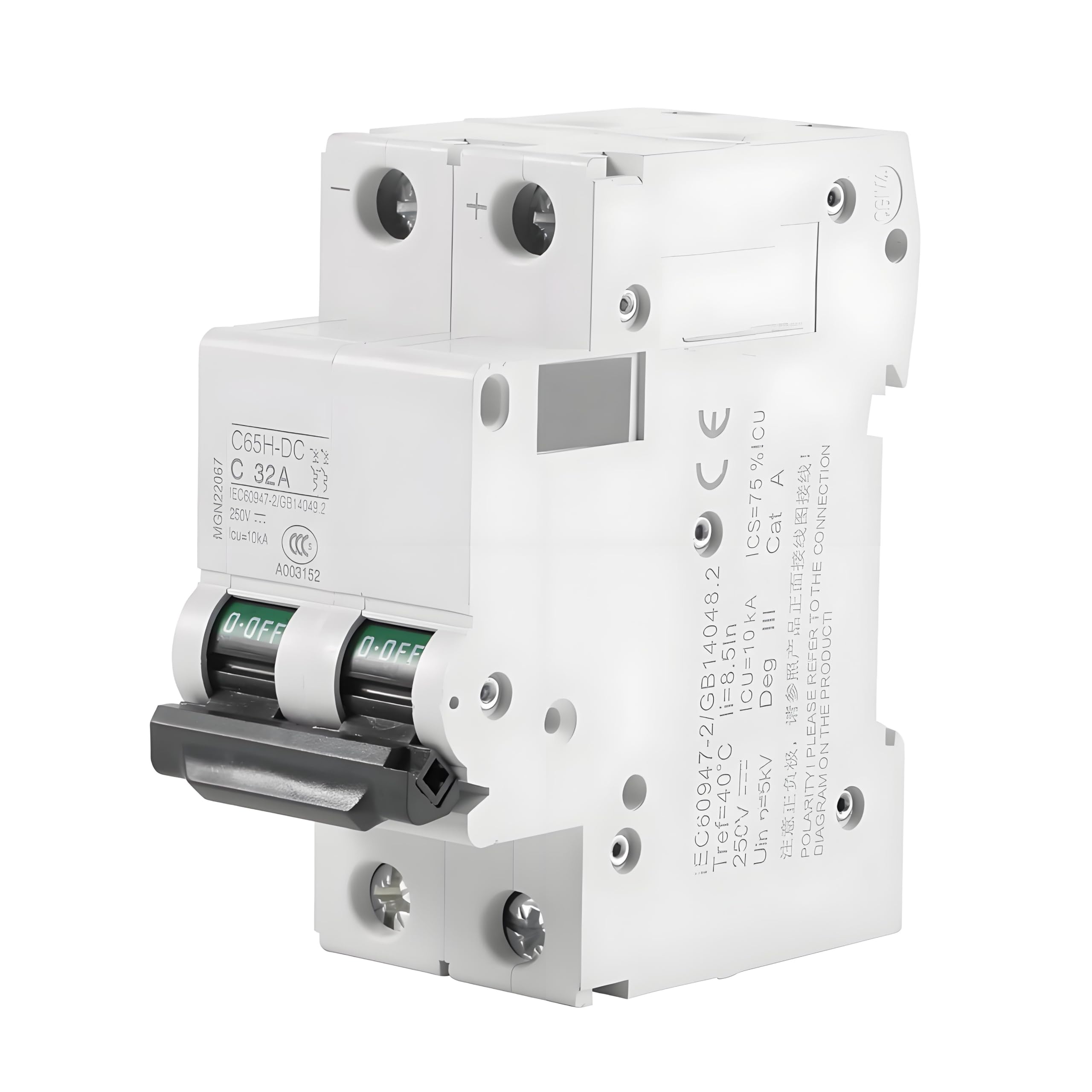 1Pc Miniature Air Circuit Breaker 250V DC 2P Low-Voltage Solar Energy Switch 16A/32A/63A with Short Circuit Protection