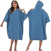 Surf Poncho Hooded Beach Towel, Quick Dry Terry Cloth, Extra Large Changing Robe with Pockets for Adults, Unisex Peacock Blue Cover-Up for Swim, Bath, Beach, Gift for Swimmer Lovers