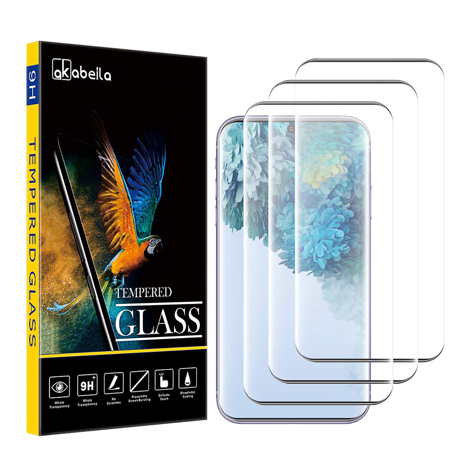 AKABEILA [3 Pack Screen Protector for Samsung Galaxy S20 Premium HD Tempered Glass Protective Film 9H Hardness Case Friendly Easy Installation Anti Scratch Bubble Free