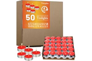 Linegohts 50 Pack Unscented Tea Lights - 4+ Hour Burn Time - Clean-Burning Palm Votive Smokeless Tealights Candles for Home, Shabbat & Anniversaries (Red)