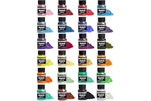 Luckymica Mica Powder, 24 Colors Pearlescent Pigment Powder for Epoxy Resin, 240g Pearl Pigment Set​​ for Soap Making, Bath Bomb, Candle Making, Art Crafts, Lip Gloss, Nail Polish, Dye