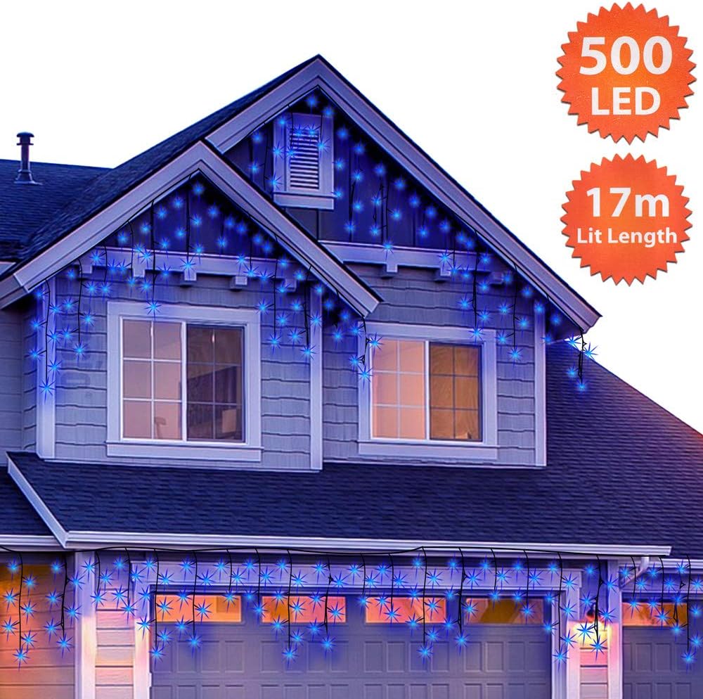 ANSIO® Outdoor Christmas Lights 500 LED 17.4m/56ft Icicle Lights Outdoor & Indoor Blue & Cool White Decorations String Fairy Outside Lights with Timer for Xmas Garden & Party - Image 3