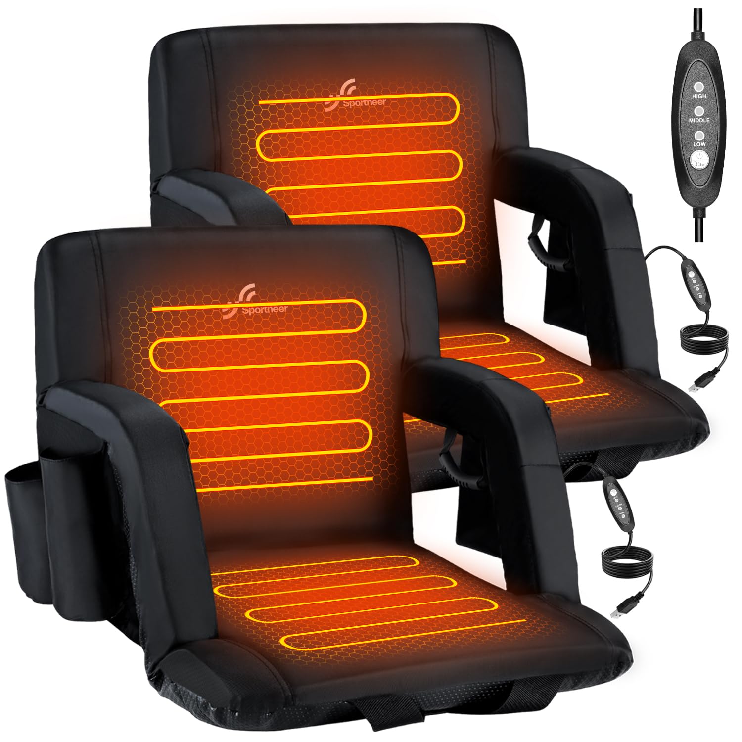 Photo 1 of ***REFERENCE**Sportneer Heated Stadium Seats with Back Support: 6 Adjustable Angles Extra Wide Bleacher Seat with Dual Heating Zones - 2.5" Padded Stadium Seats for Sports Outdoors, 2 Pack