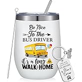 TAKEALOOKO Bus Driver Appreciation Gifts - 2 Pcs Thank My Driver Safe and Sound with This Awesome Stainless Steel Water Cup Gift, Keychain Glass Water Bottle with Lid and Straw for Bus Operator