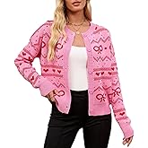 Meiweileya Womens Oversized Cardigan Sweaters Bow Printed Button Down Y2k V Neck Valentines Loose Long Sleeve Knit Coat