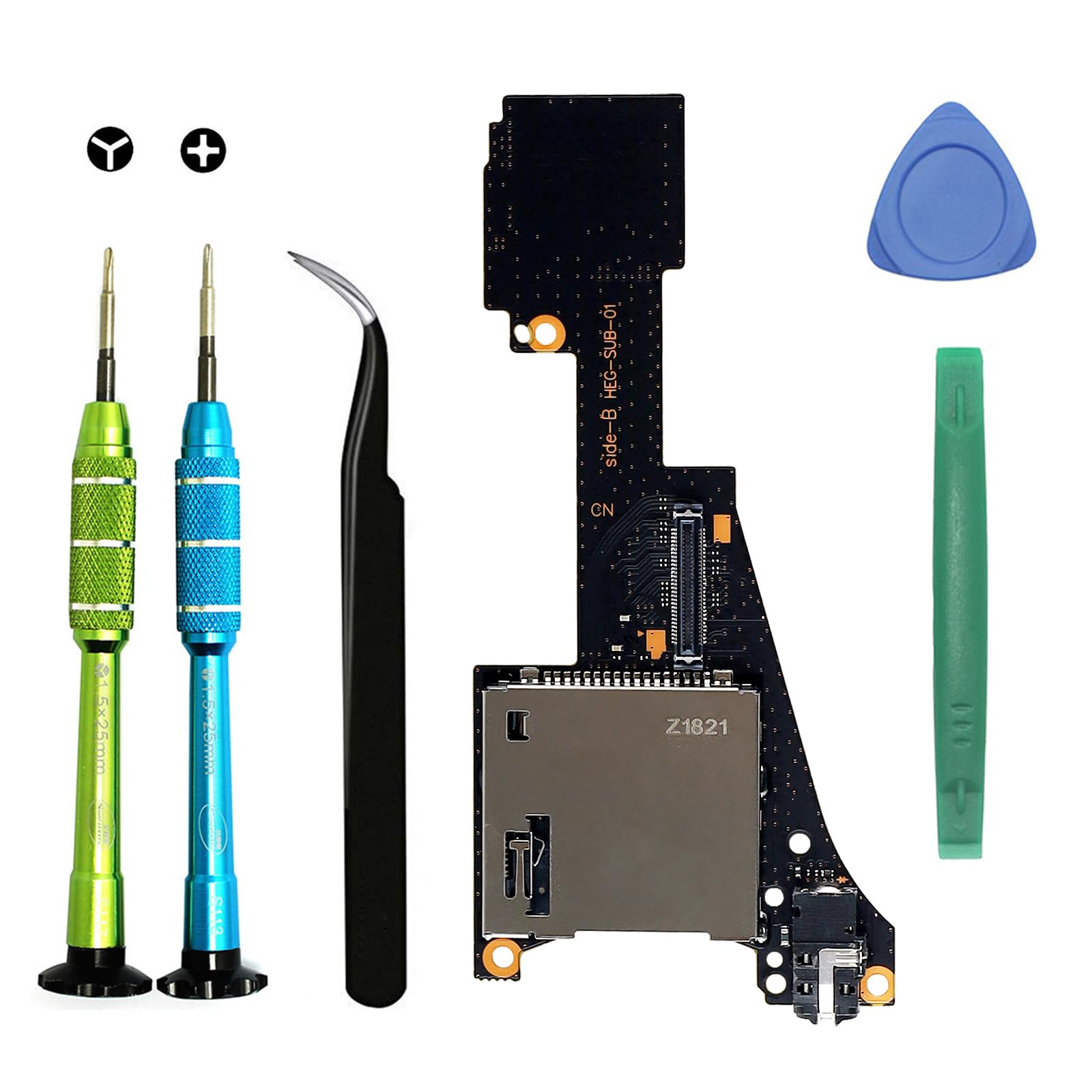 Replacement Game Card Reader Cartridge Micro SD Card Slot Tray Headphone Jack Daughterboard for NS Nintendo Switch OLED with Repair Tools