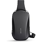 MARKETRON Sling Backpack Men, Sleek Aesthetic Sling Bag with Hard Shell Design and USB Charging Port, Waterproof Shoulder Bag