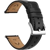 Fullmosa 18/19//20/21/22/23/24/26mm Quick Release Leather Watch Band | Wristband Suitable for Quartz Mechanical Smartwatches for Men,Black+Silver Hardware