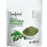 Sunfood Moringa Powder, Organic. Use for hair loss, weight loss. Pure Single Ingredient Product. 8 oz Bag