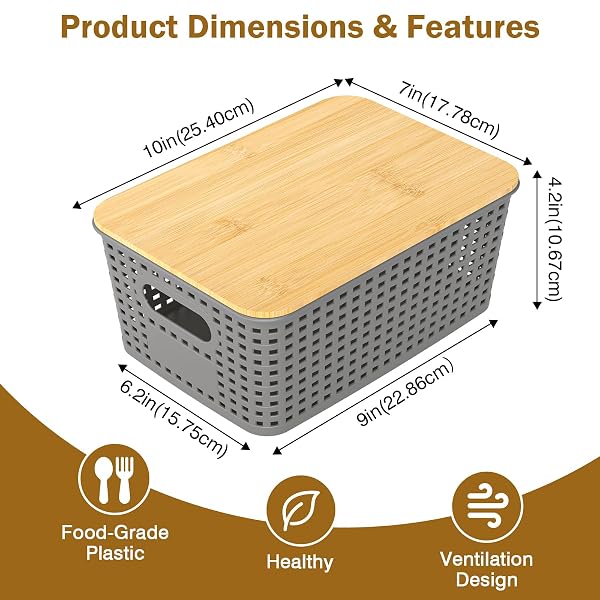 STACKABLE STORAGE BASKET: PLASTIC BASKETS BINS, BASKETS FOR ORGANIZING, PANTRY DECORATIVE CONTAINERS FOR CLOSETS, CABINETS, SHELVES(8 PACK, GREY)