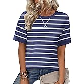 Zeagoo Womens Tops Casual Oversized Short Sleeve Sweatshirt Summer Striped Shirt Crewneck Pullover Loose T Shirts Blouse