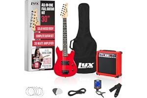 LyxPro 30 Inch Electric Guitar and Starter Kit for Kids with 3/4 Size Beginner’s Guitar, Amp, Six Strings, Two Picks, Shoulder Strap, Digital Clip On Tuner, Guitar Cable and Soft Case Gig Bag - Red
