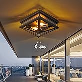 HungZeos Motion Sensor Outdoor Flush Mount Ceiling Light, Modern Farmhouse Ceiling Lights with Clear Glass, Matte Black Indus