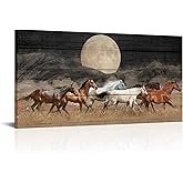 Artsbay Horse Wall Art Running on Grassland Pictures Night Scenery Decor Wild Animal Pictures Wooden Artwork for Bedroom Living Room Office 24x48 Inches